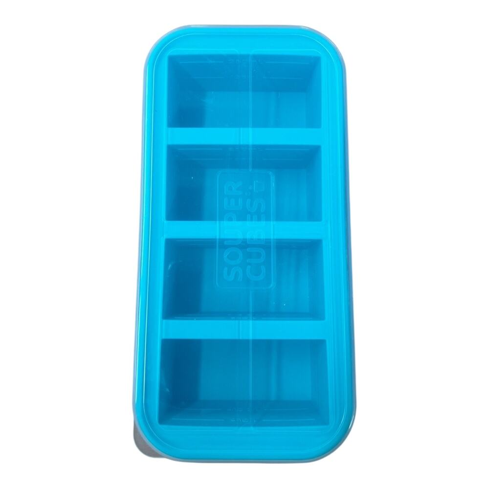Souper Cubes Freezer Tray 4 Cavity 1 Cup 250 mL Blue Lid Silicone Food Storage